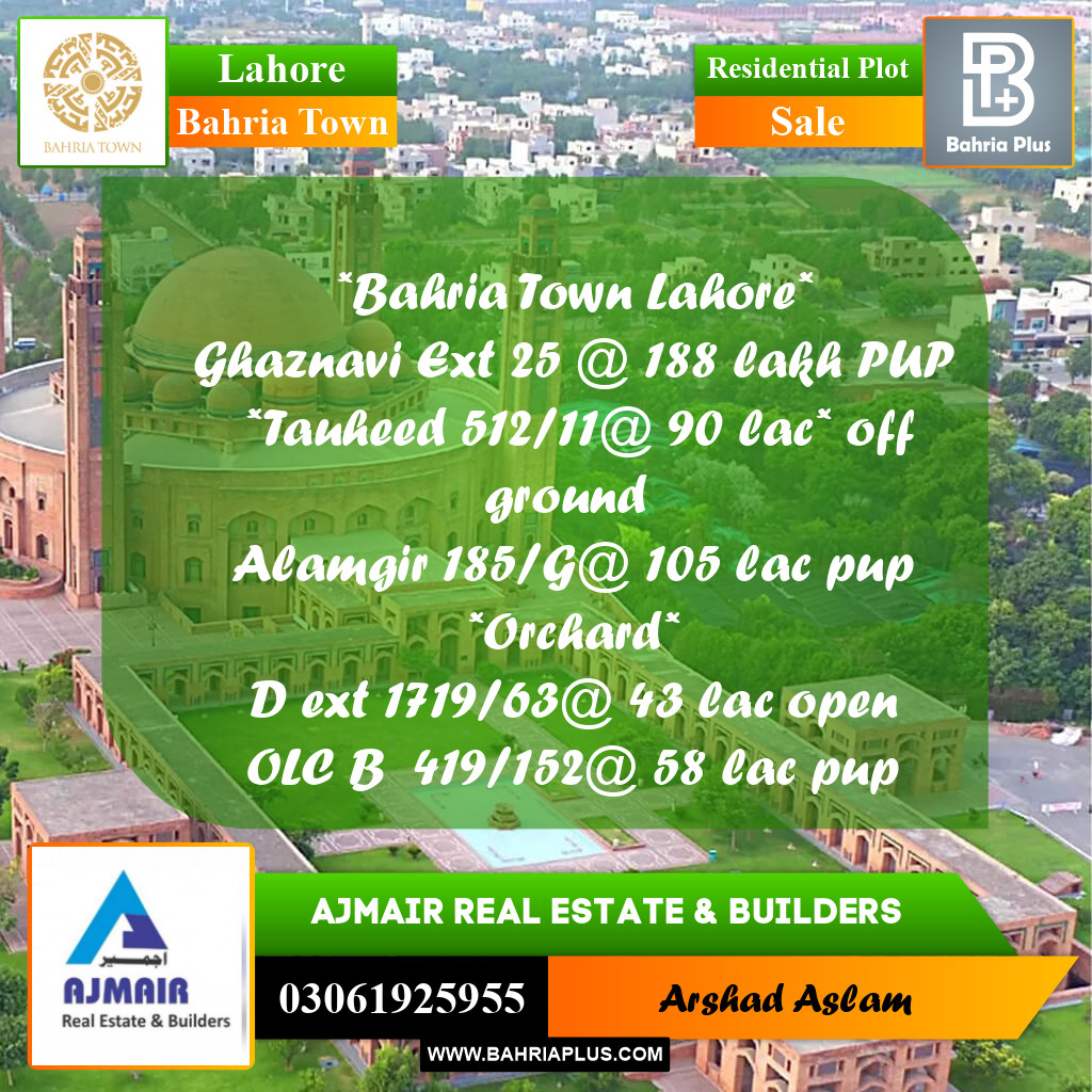 Residential Plot for Sale in Bahria Town, Lahore - (BP-225878)