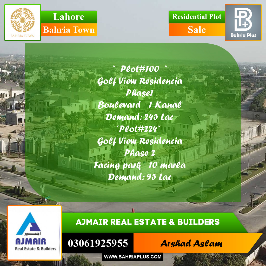 Residential Plot for Sale in Bahria Town, Lahore - (BP-225885)