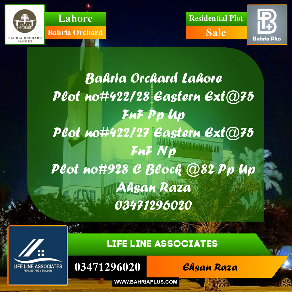 8 Marla Residential Plot for Sale in Bahria Orchard, Lahore - (BP-225894)