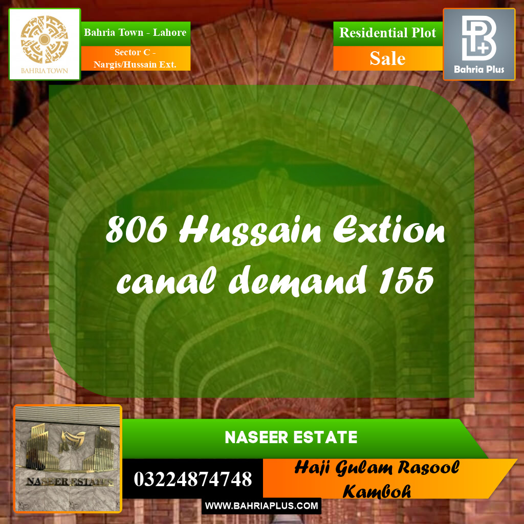 20 Marla Residential Plot for Sale in Sector C - Nargis/Hussain Ext. -  Bahria Town, Lahore - (BP-225897)