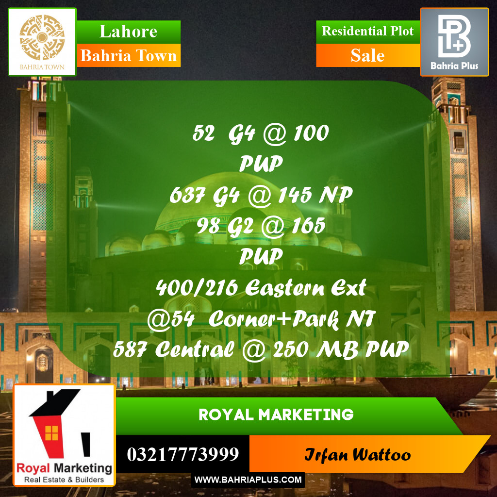 Residential Plot for Sale in Bahria Town, Lahore - (BP-225947)