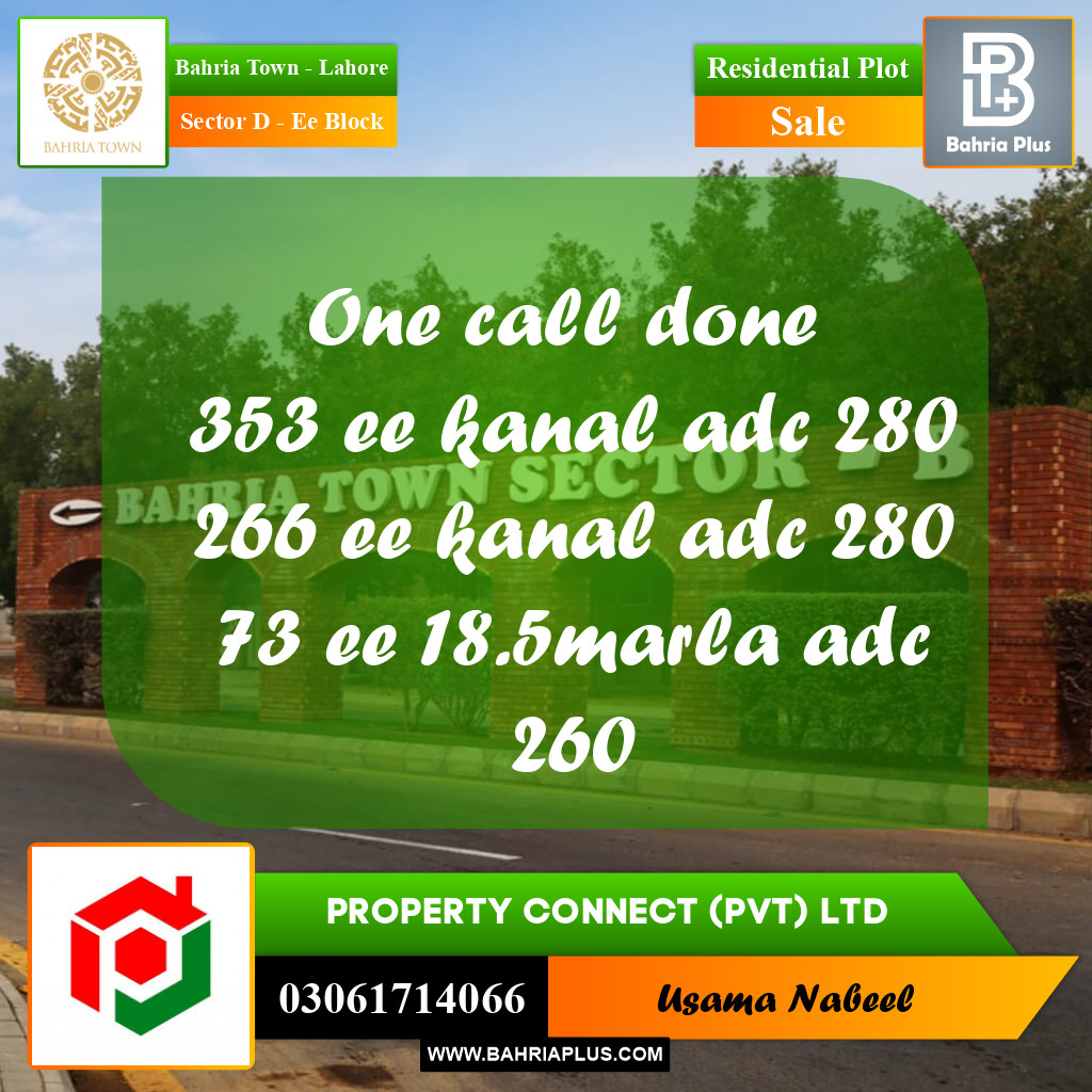Residential Plot for Sale in Sector D - EE Block -  Bahria Town, Lahore - (BP-225949)