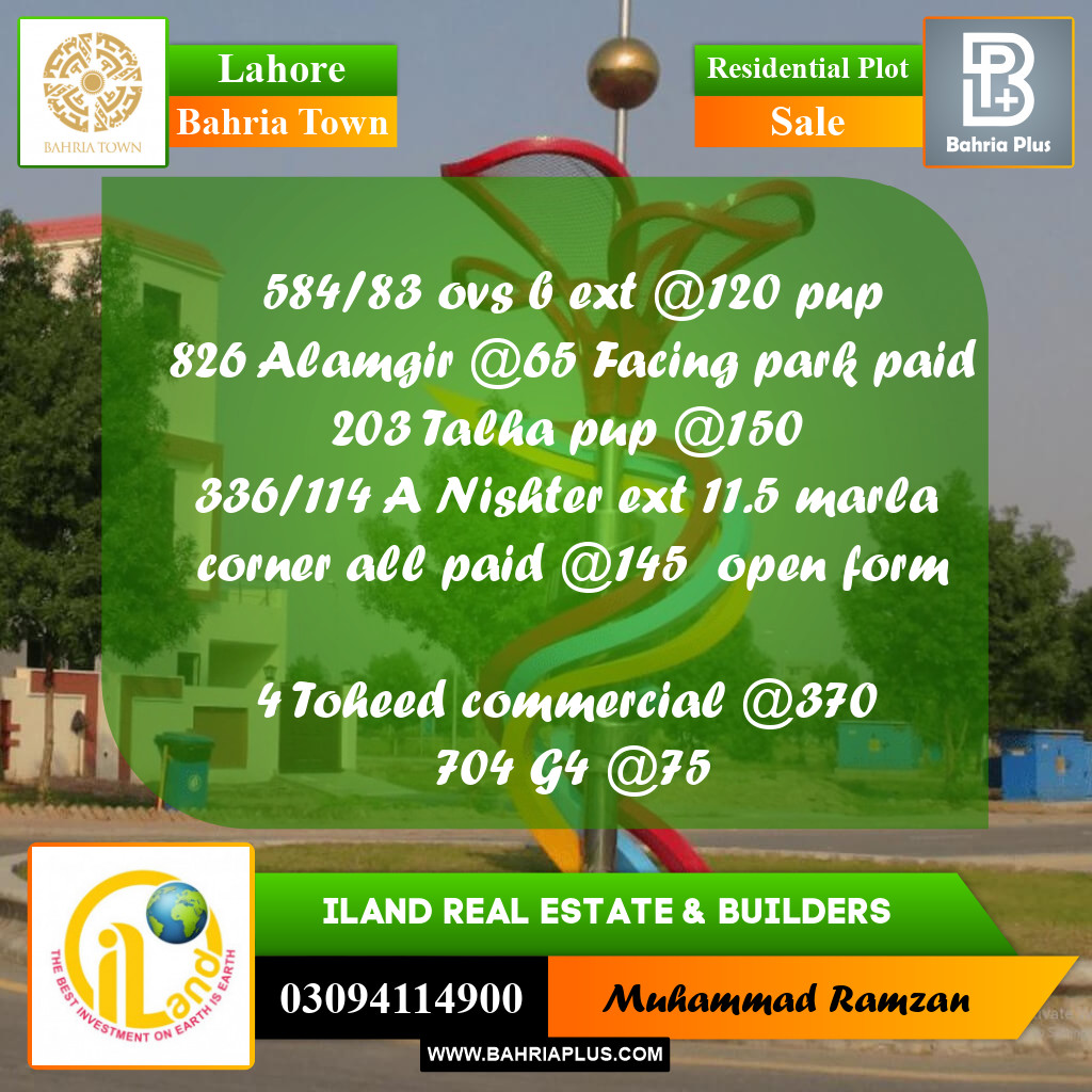Residential Plot for Sale in Bahria Town, Lahore - (BP-225962)
