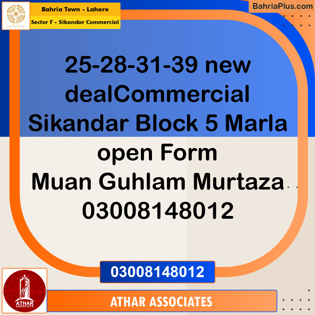 5 Marla Commercial Plot for Sale in Sector F - Sikandar Commercial - Bahria Town, Lahore - (BP-226093)