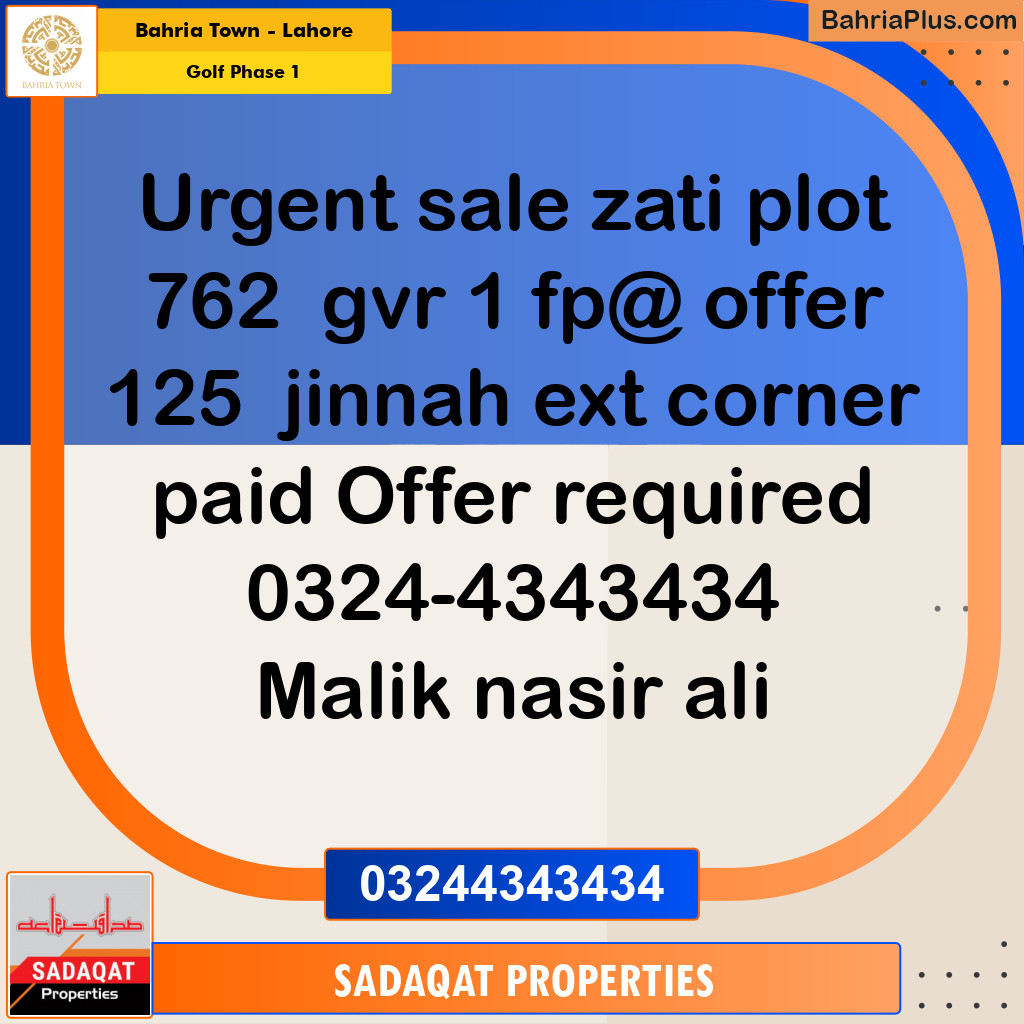 10 Marla Residential Plot for Sale in Golf Phase 1 -  Bahria Town, Lahore - (BP-226100)