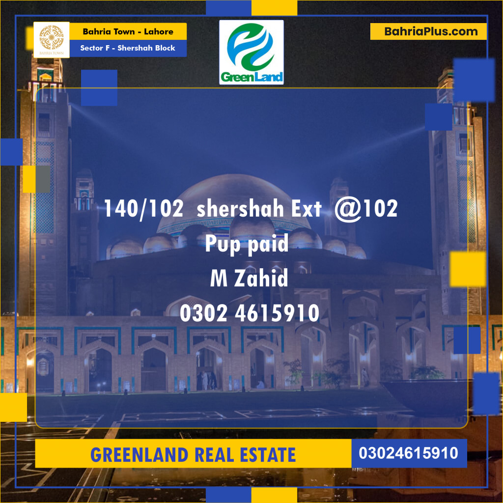 Residential Plot for Sale in Sector F - Shershah Block -  Bahria Town, Lahore - (BP-226108)