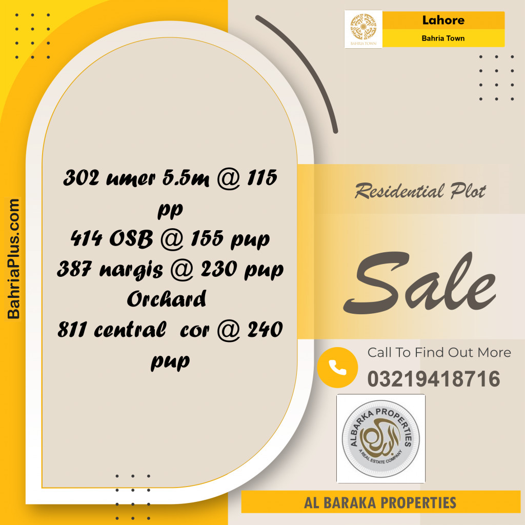 Residential Plot for Sale in Bahria Town, Lahore - (BP-226124)