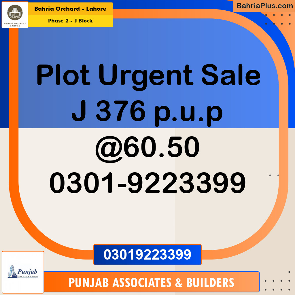 8 Marla Residential Plot for Sale in Phase 2 - J Block -  Bahria Orchard, Lahore - (BP-226126)