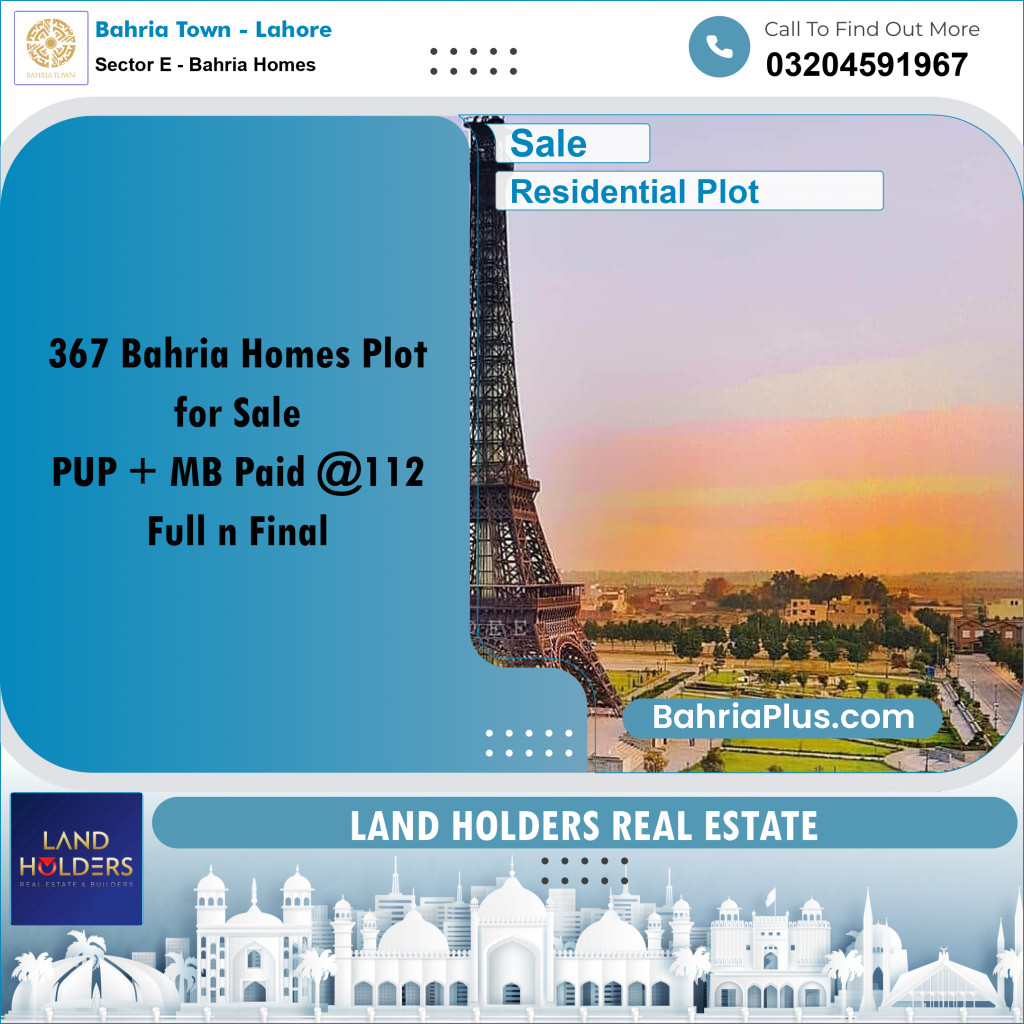 Residential Plot for Sale in Sector E - Bahria Homes - Bahria Town, Lahore - (BP-226134)