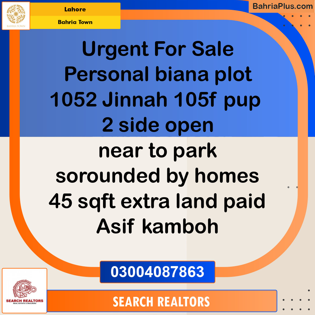 Residential Plot for Sale in Bahria Town, Lahore - (BP-226137)