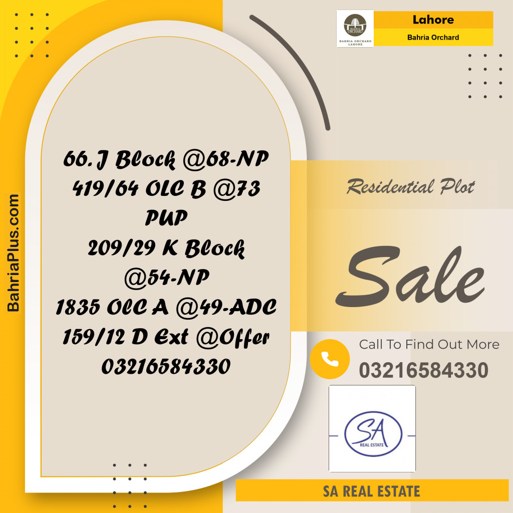 Residential Plot for Sale in Bahria Orchard, Lahore - (BP-226202)