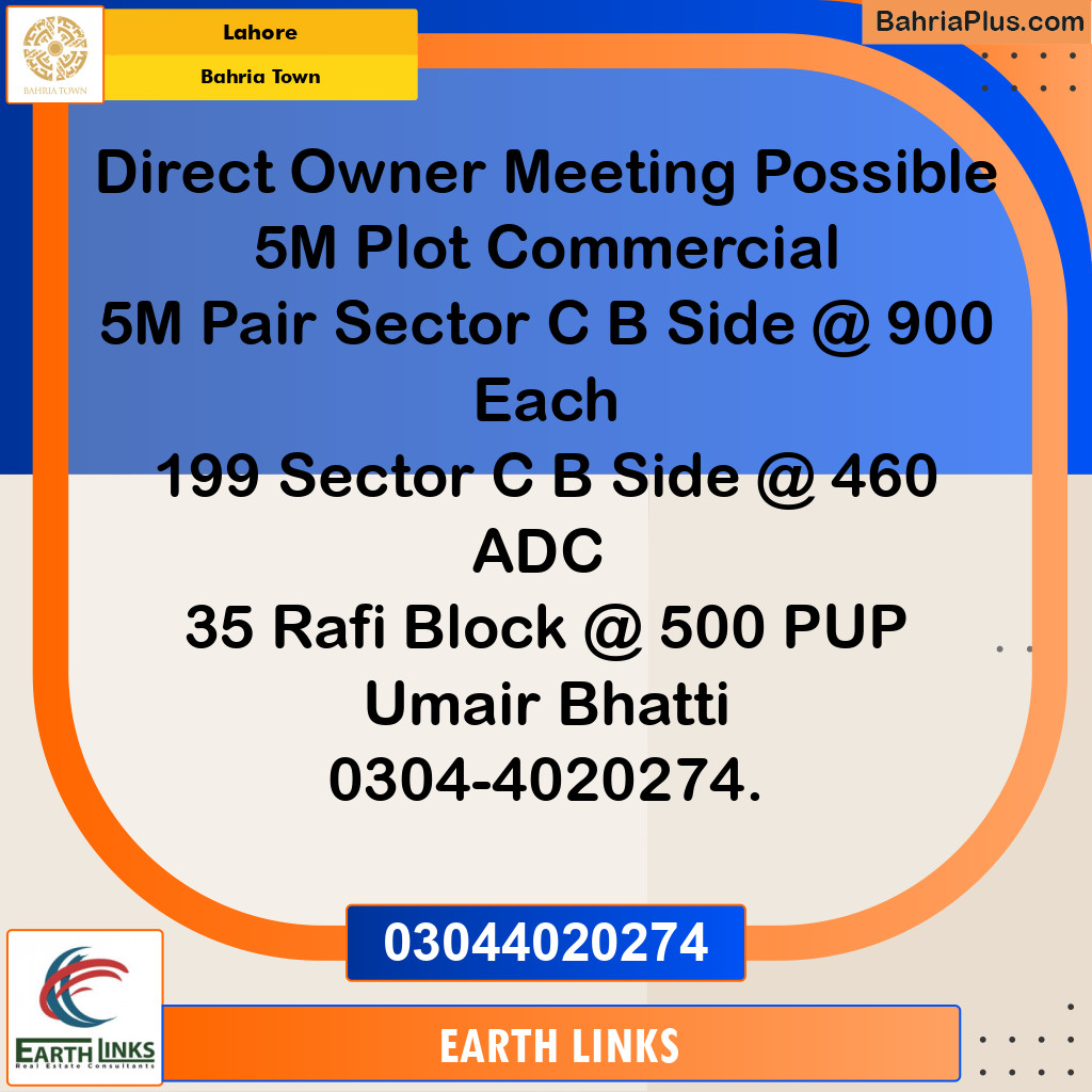 5 Marla Commercial Plot for Sale in Bahria Town, Lahore - (BP-226228)