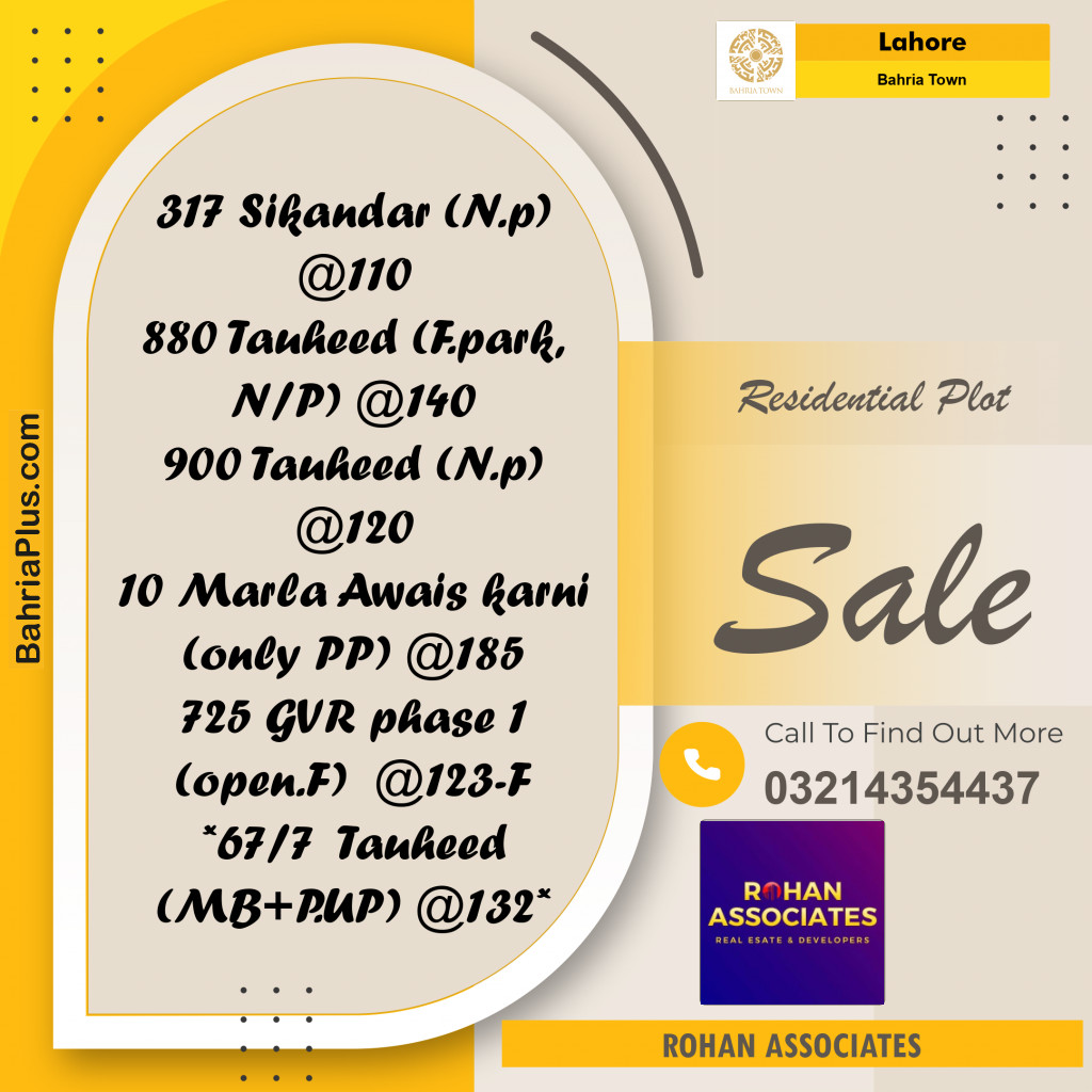 Residential Plot for Sale in Bahria Town, Lahore - (BP-226244)