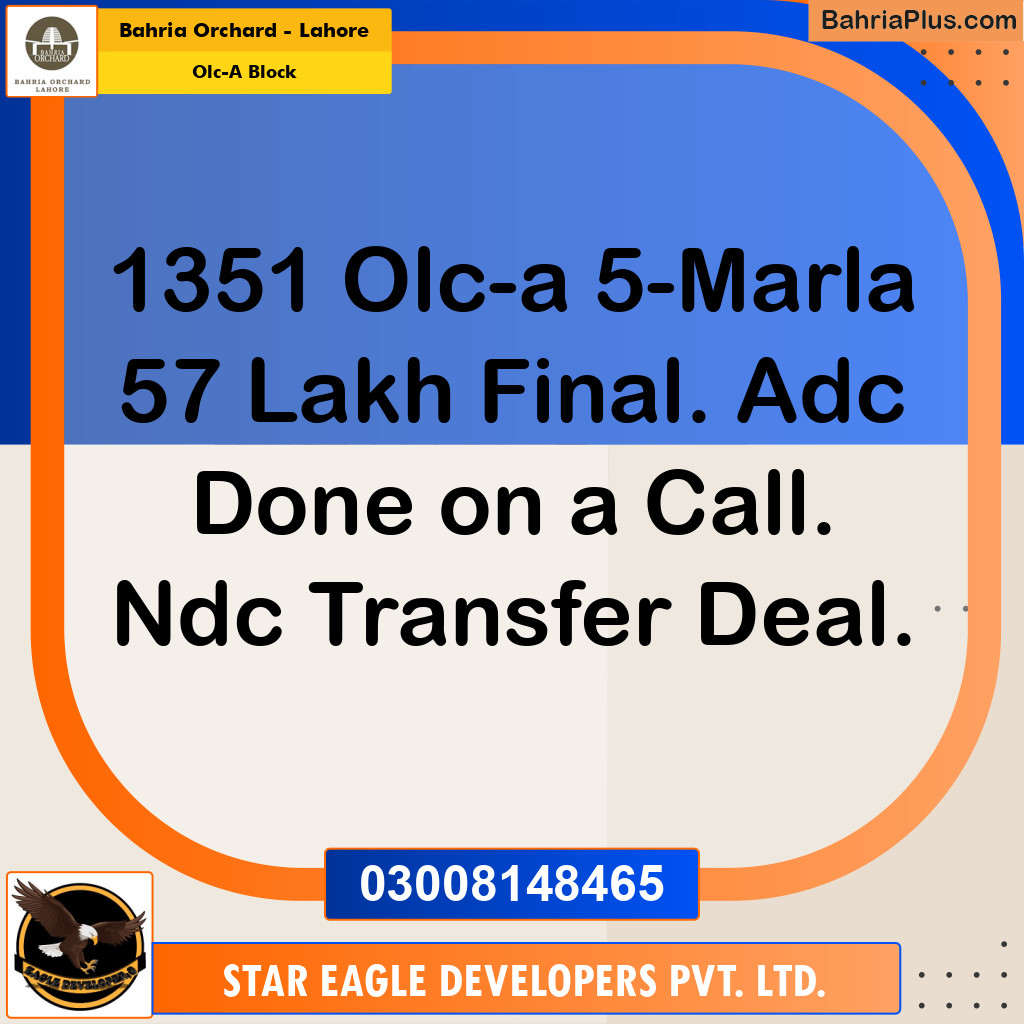 5 Marla Residential Plot for Sale in OLC-A Block - Bahria Orchard, Lahore - (BP-226267)