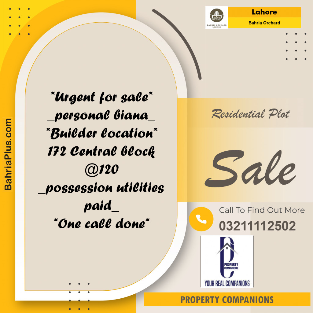 Residential Plot for Sale in Bahria Orchard, Lahore - (BP-226278)