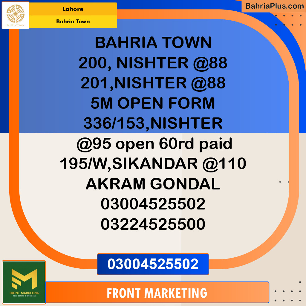 Residential Plot for Sale in Bahria Town, Lahore - (BP-226286)