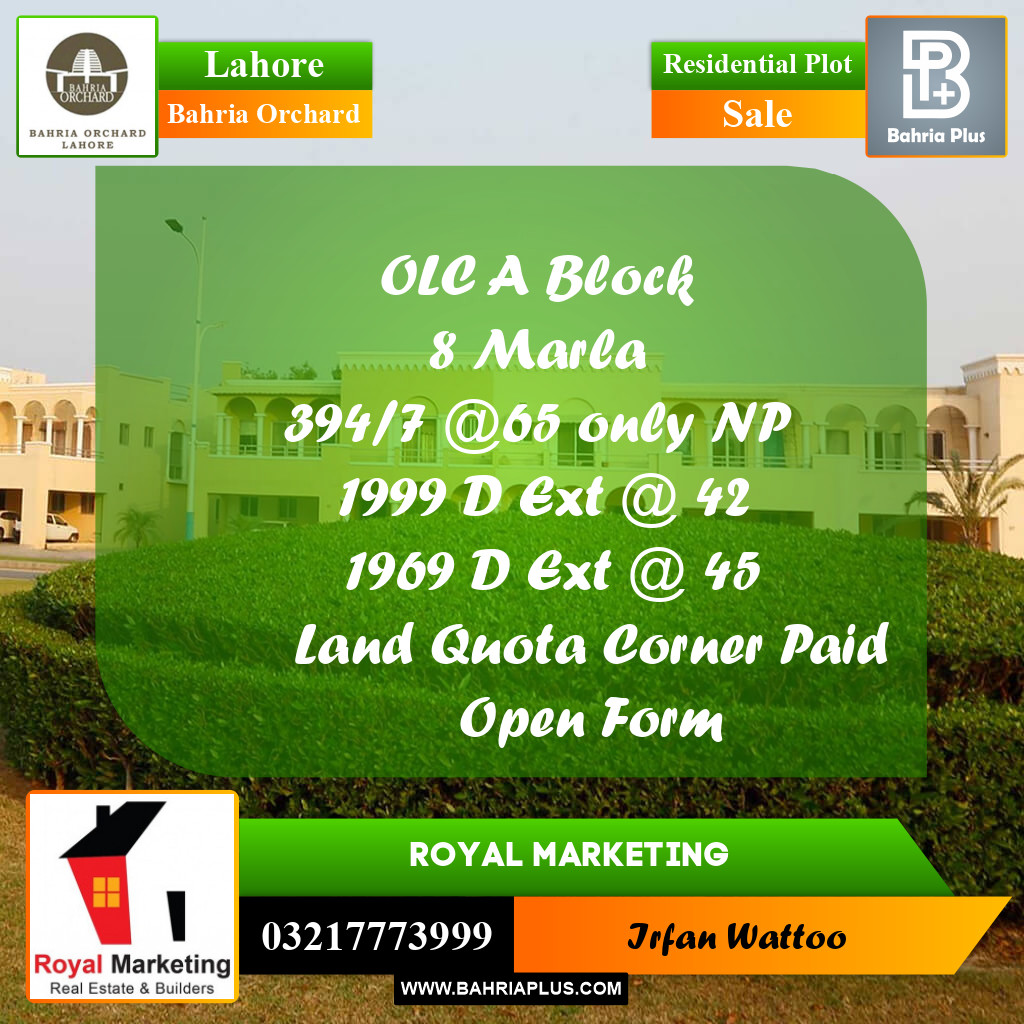 Residential Plot for Sale in Bahria Orchard, Lahore - (BP-226319)