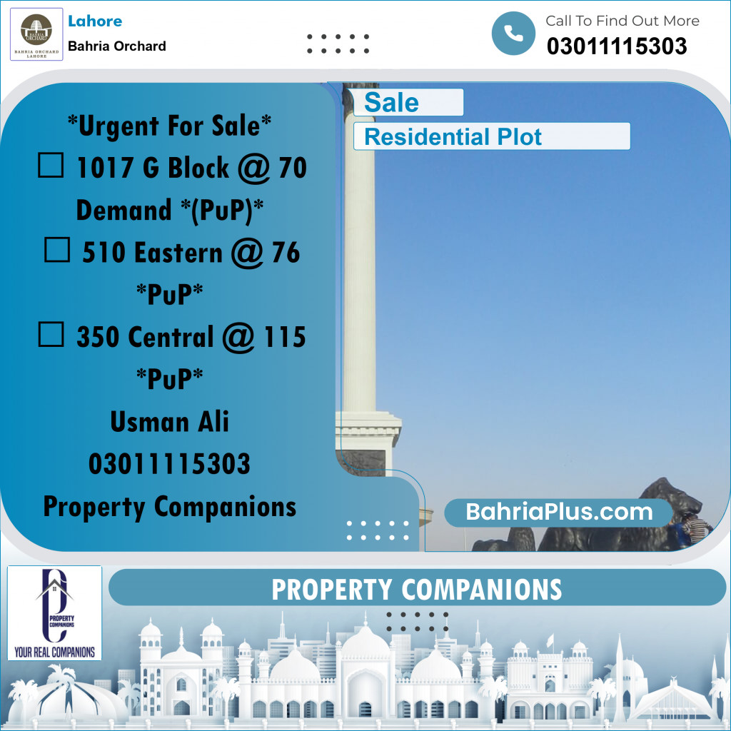 Residential Plot for Sale in Bahria Orchard, Lahore - (BP-226322)