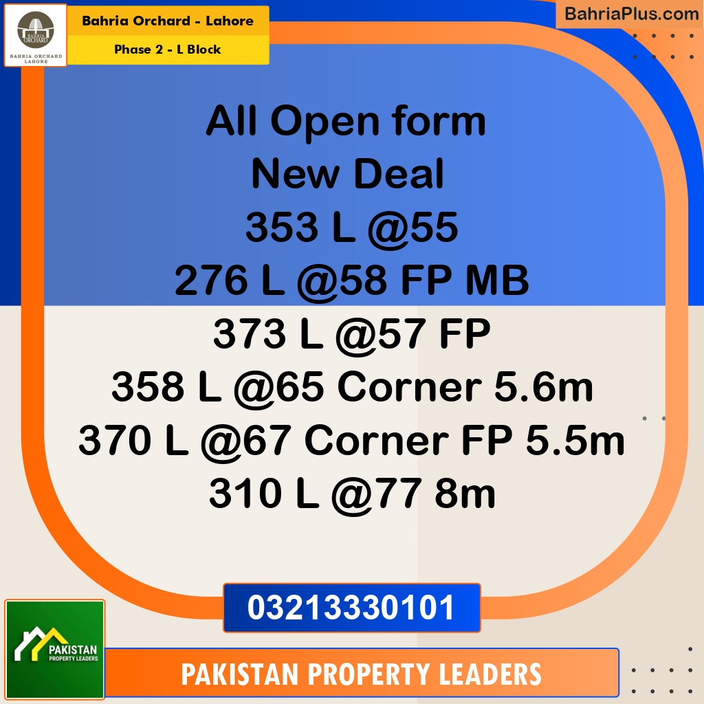5 Marla Residential Plot for Sale in Phase 2 - L Block -  Bahria Orchard, Lahore - (BP-226353)