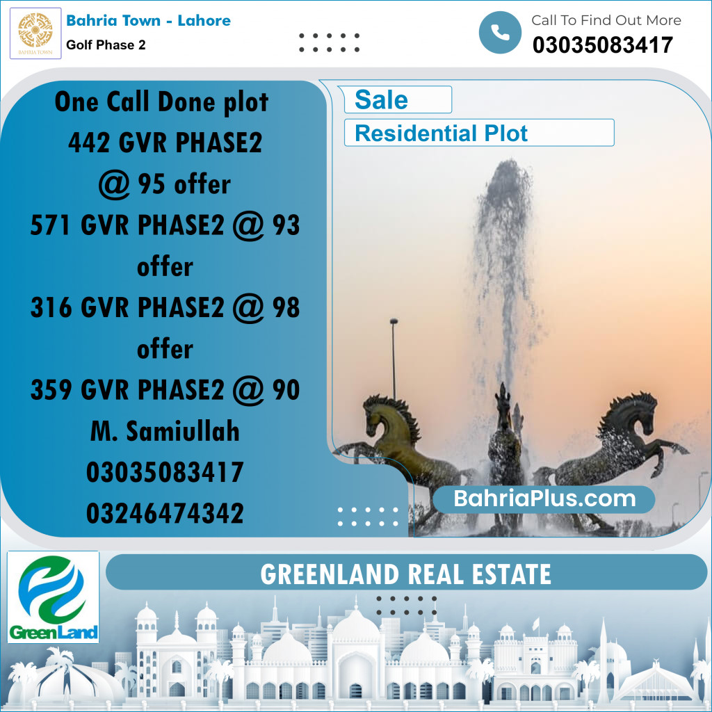 10 Marla Residential Plot for Sale in Golf Phase 2 -  Bahria Town, Lahore - (BP-226362)