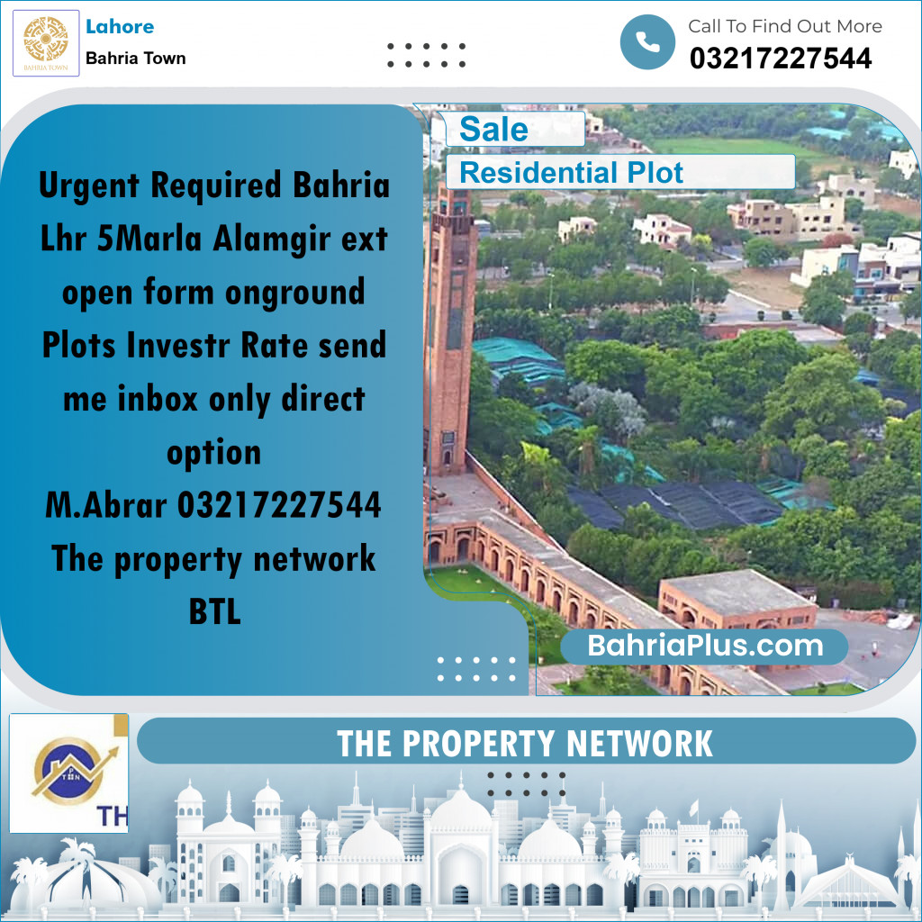 Residential Plot for Sale in Bahria Town, Lahore - (BP-226369)