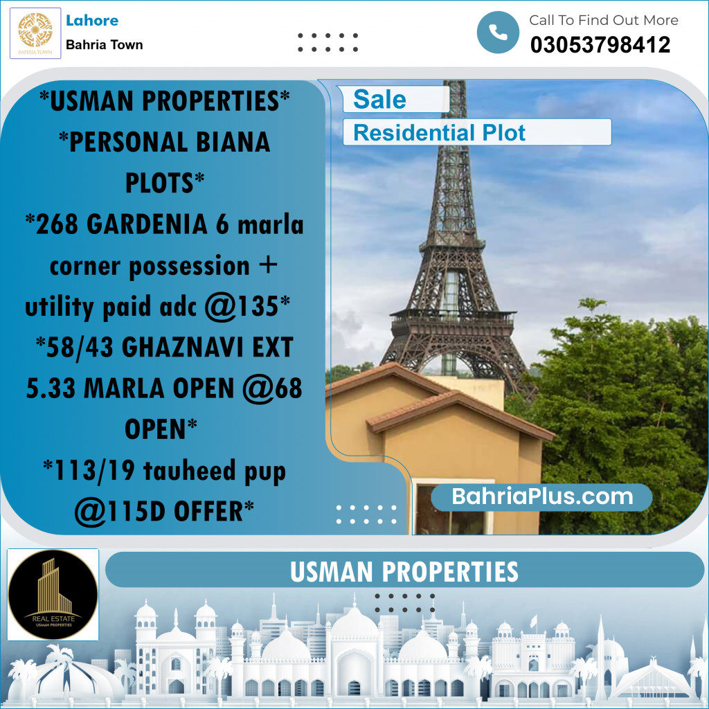 Residential Plot for Sale in Bahria Town, Lahore - (BP-226443)