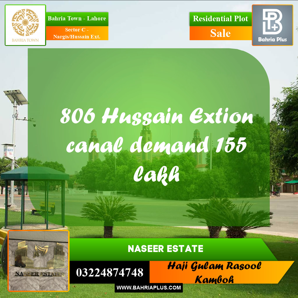20 Marla Residential Plot for Sale in Sector C - Nargis/Hussain Ext. - Bahria Town, Lahore - (BP-226462)