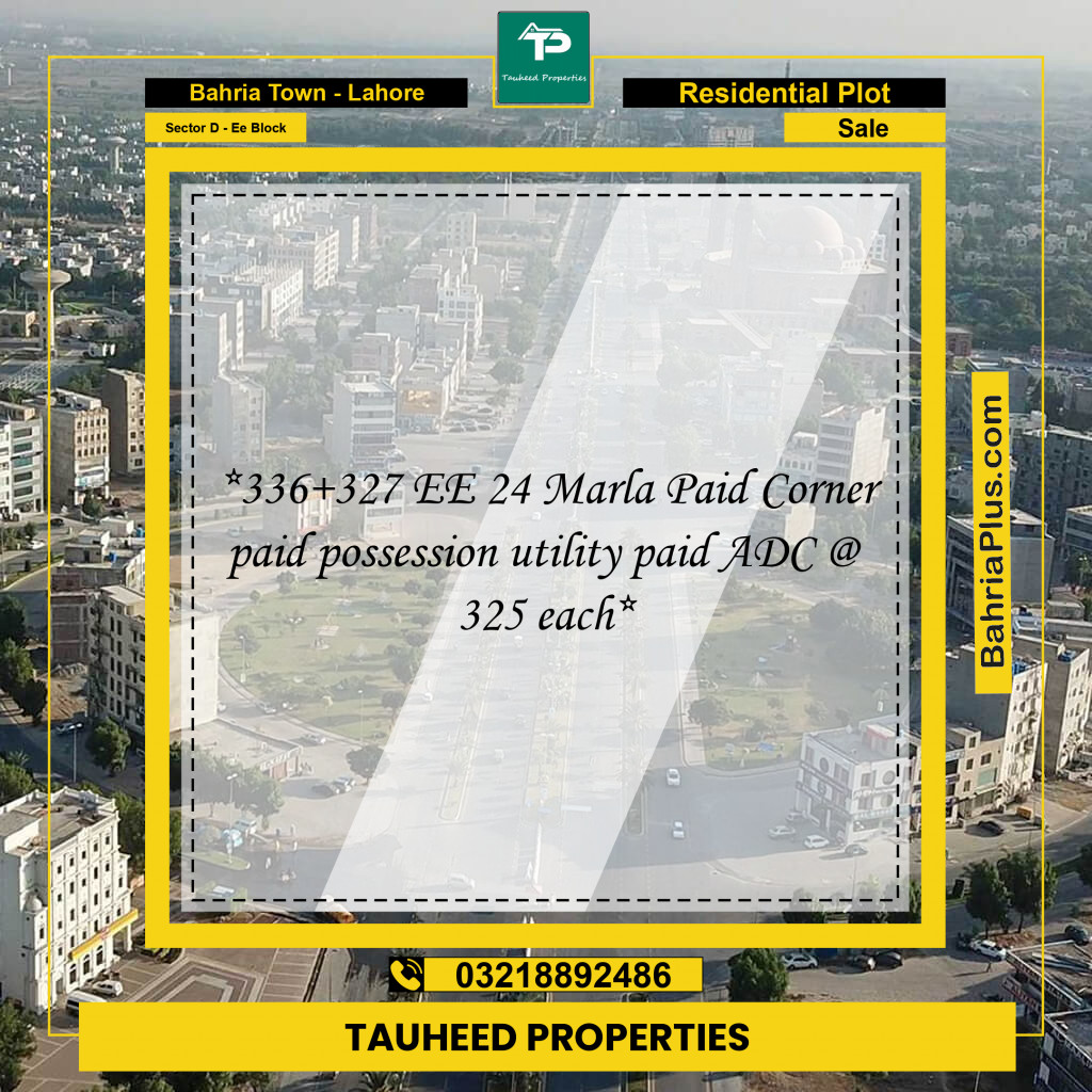 24 Marla Residential Plot for Sale in Sector D - EE Block - Bahria Town, Lahore - (BP-226526)