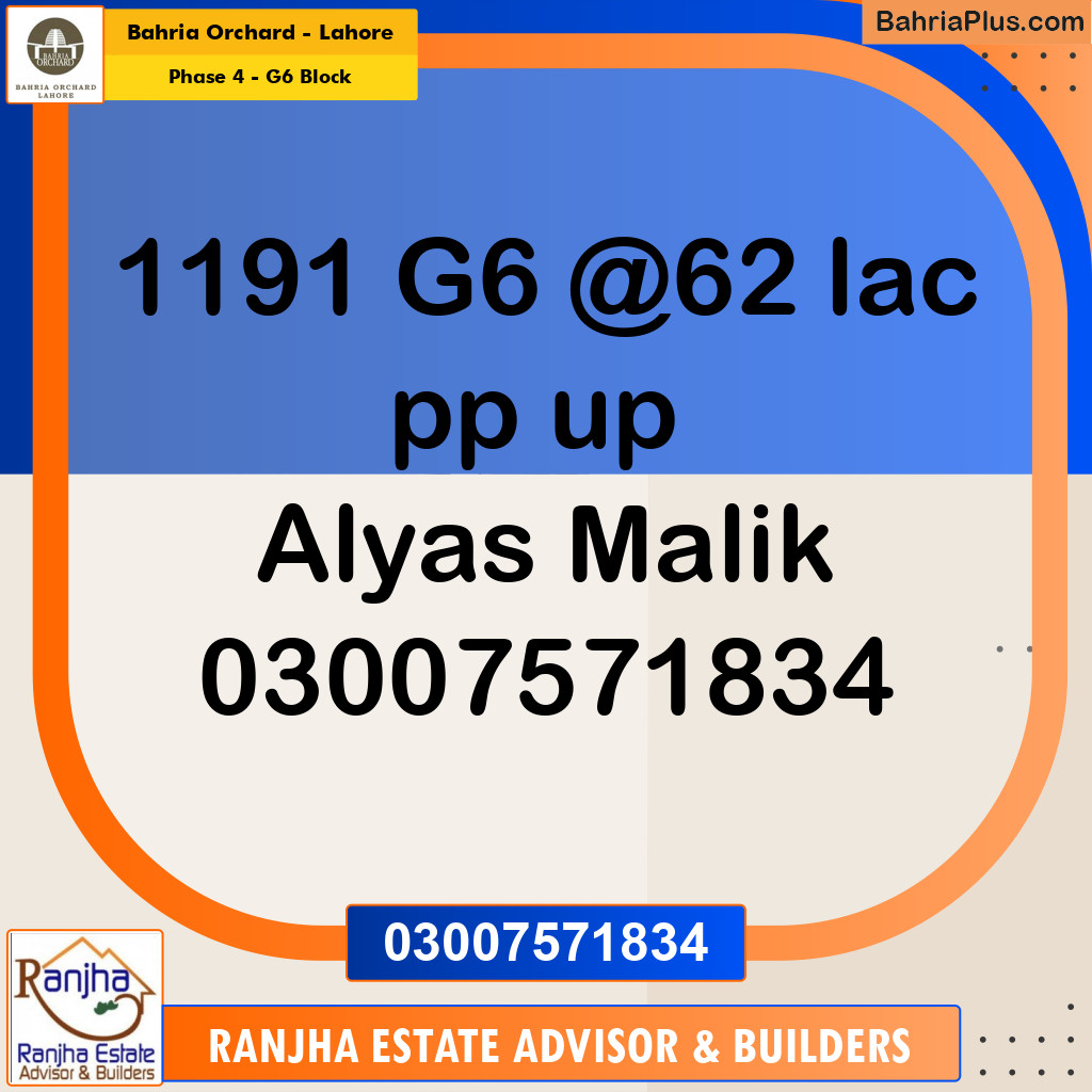 10 Marla Residential Plot for Sale in Phase 4 - G6 Block -  Bahria Orchard, Lahore - (BP-226627)