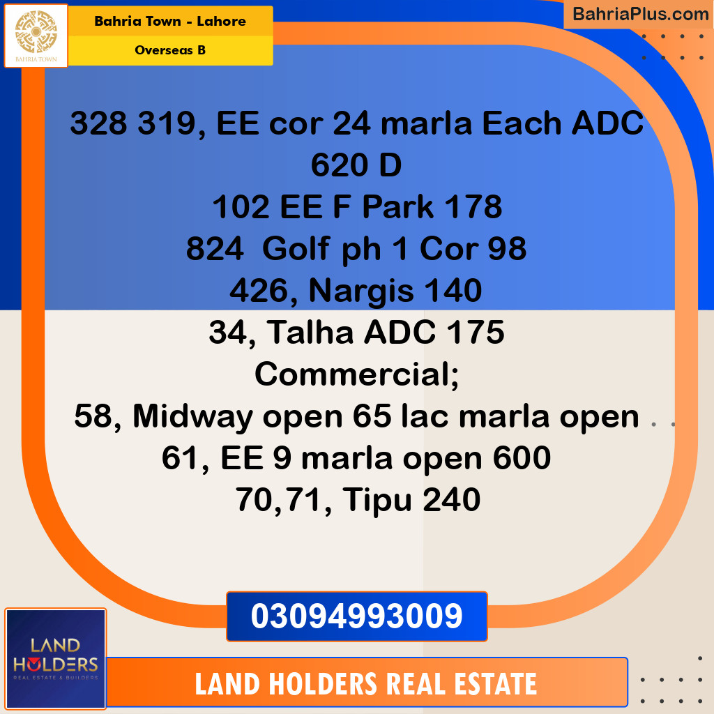 Residential Plot for Sale in Overseas B -  Bahria Town, Lahore - (BP-226639)