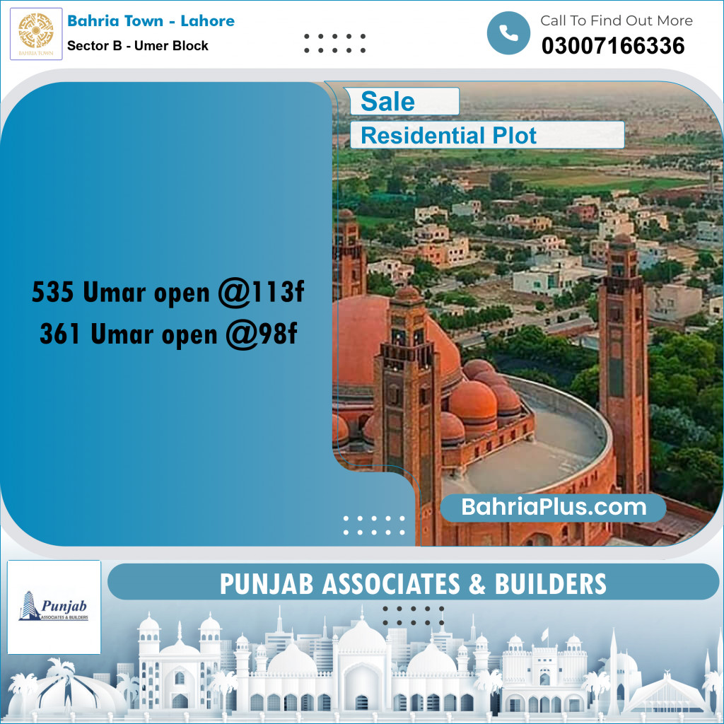 Residential Plot for Sale in Sector B - Umer Block -  Bahria Town, Lahore - (BP-226654)