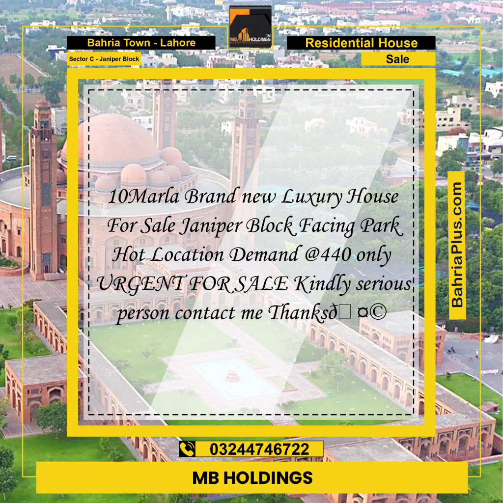 10 Marla Residential House for Sale in Sector C - Janiper Block - Bahria Town, Lahore - (BP-226678)