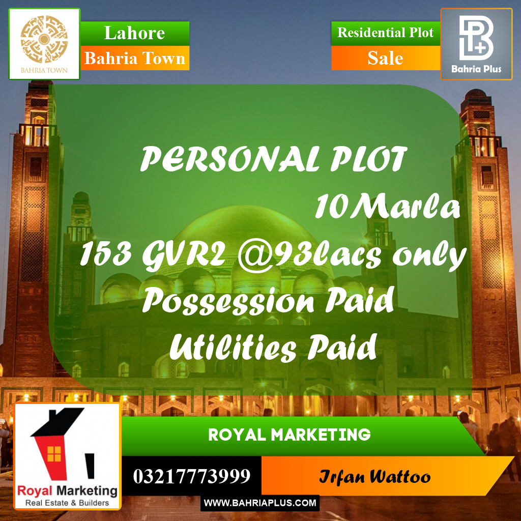 Residential Plot for Sale in Bahria Town, Lahore - (BP-226680)
