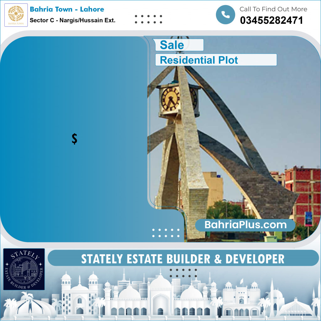 Residential Plot for Sale in Sector C - Nargis/Hussain Ext. - Bahria Town, Lahore - (BP-226753)