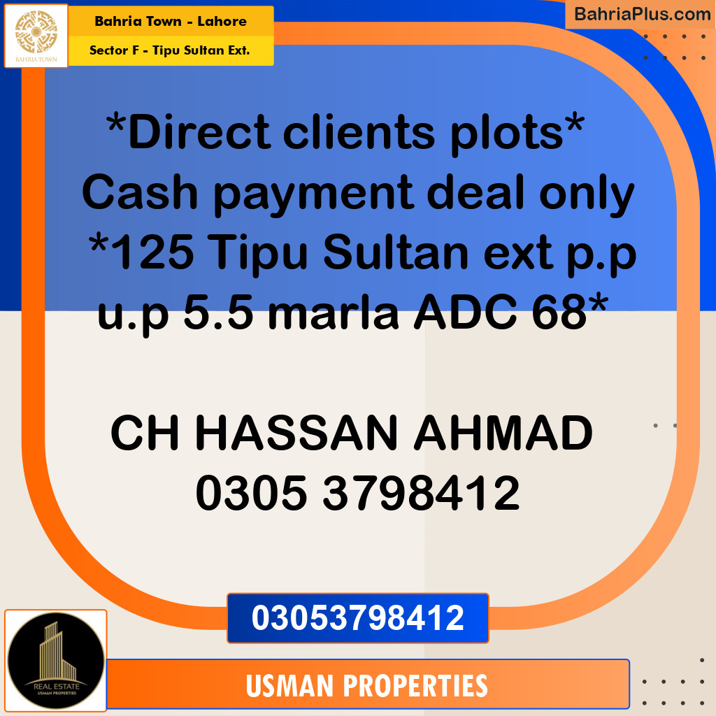 5.5 Marla Residential Plot for Sale in Sector F - Tipu Sultan Ext. -  Bahria Town, Lahore - (BP-226760)
