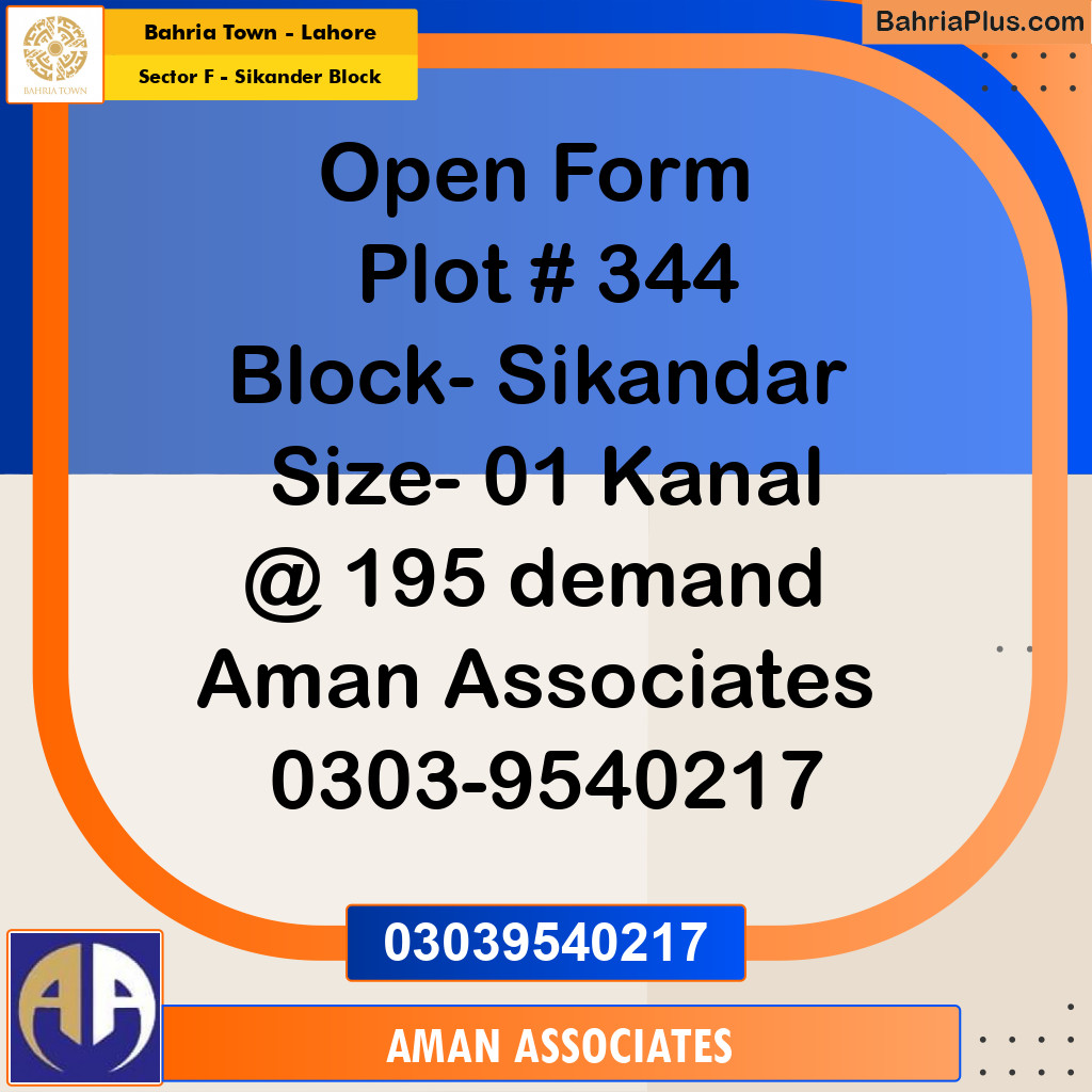 1 Kanal Residential Plot for Sale in Sector F - Sikander Block -  Bahria Town, Lahore - (BP-226810)