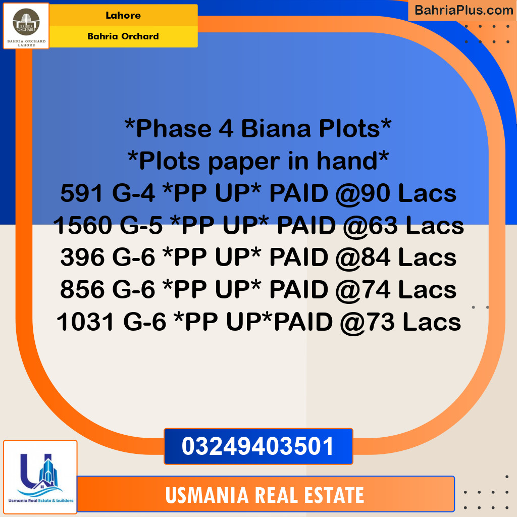 10 Marla Residential Plot for Sale in Bahria Orchard, Lahore - (BP-226829)