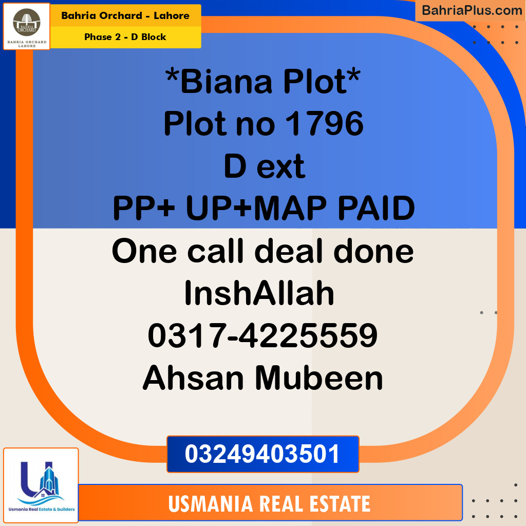 8 Marla Residential Plot for Sale in Phase 2 - D Block -  Bahria Orchard, Lahore - (BP-226877)