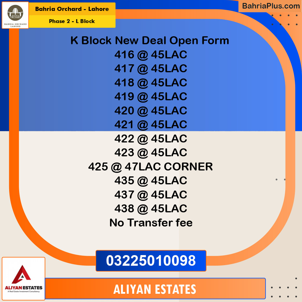 5 Marla Residential Plot for Sale in Phase 2 - L Block -  Bahria Orchard, Lahore - (BP-226890)