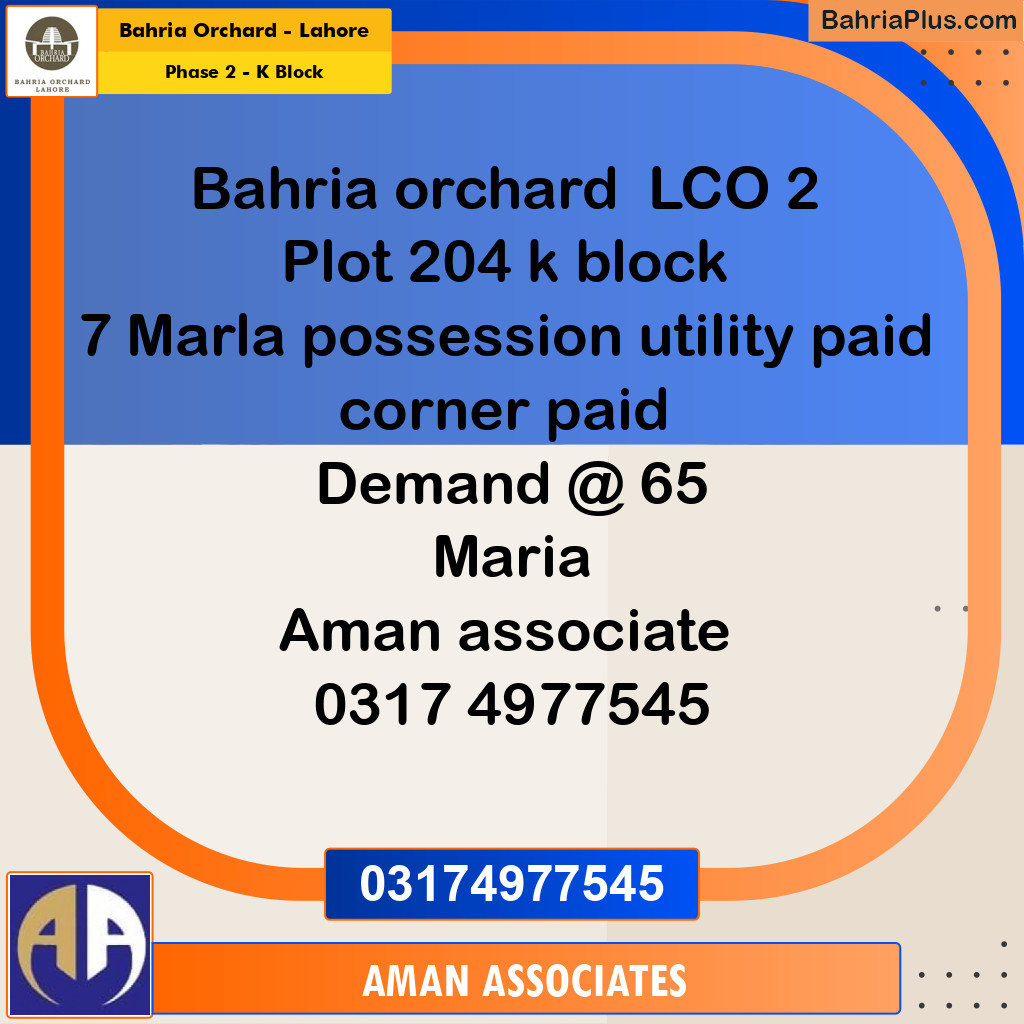 Residential Plot for Sale in Phase 2 - K Block - Bahria Orchard, Lahore - (BP-226917)