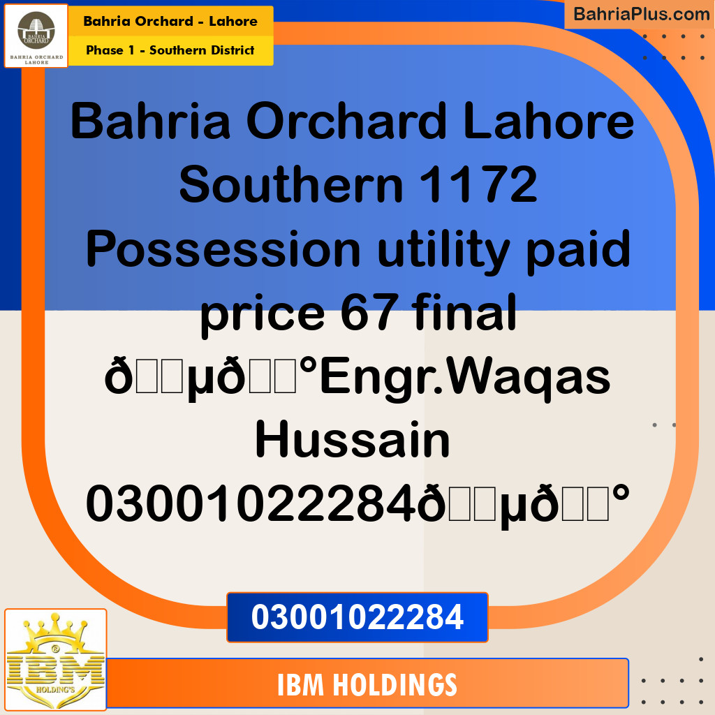 8 Marla Residential Plot for Sale in Phase 1 - Southern District - Bahria Orchard, Lahore - (BP-226971)