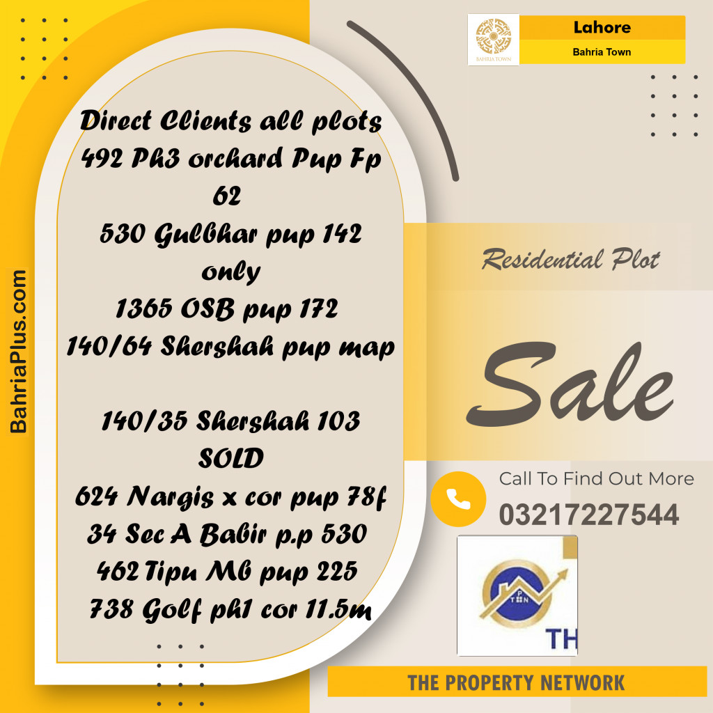 Residential Plot for Sale in Bahria Town, Lahore - (BP-226985)