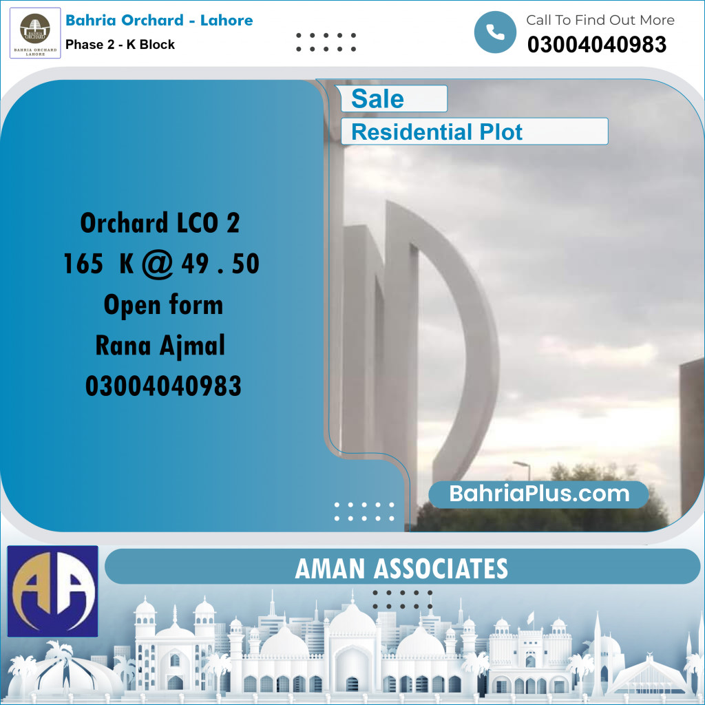 Residential Plot for Sale in Phase 2 - K Block - Bahria Orchard, Lahore - (BP-227028)