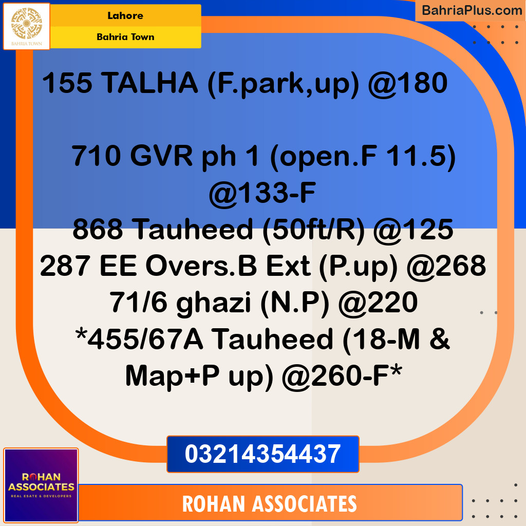 Residential Plot for Sale in Bahria Town, Lahore - (BP-227033)