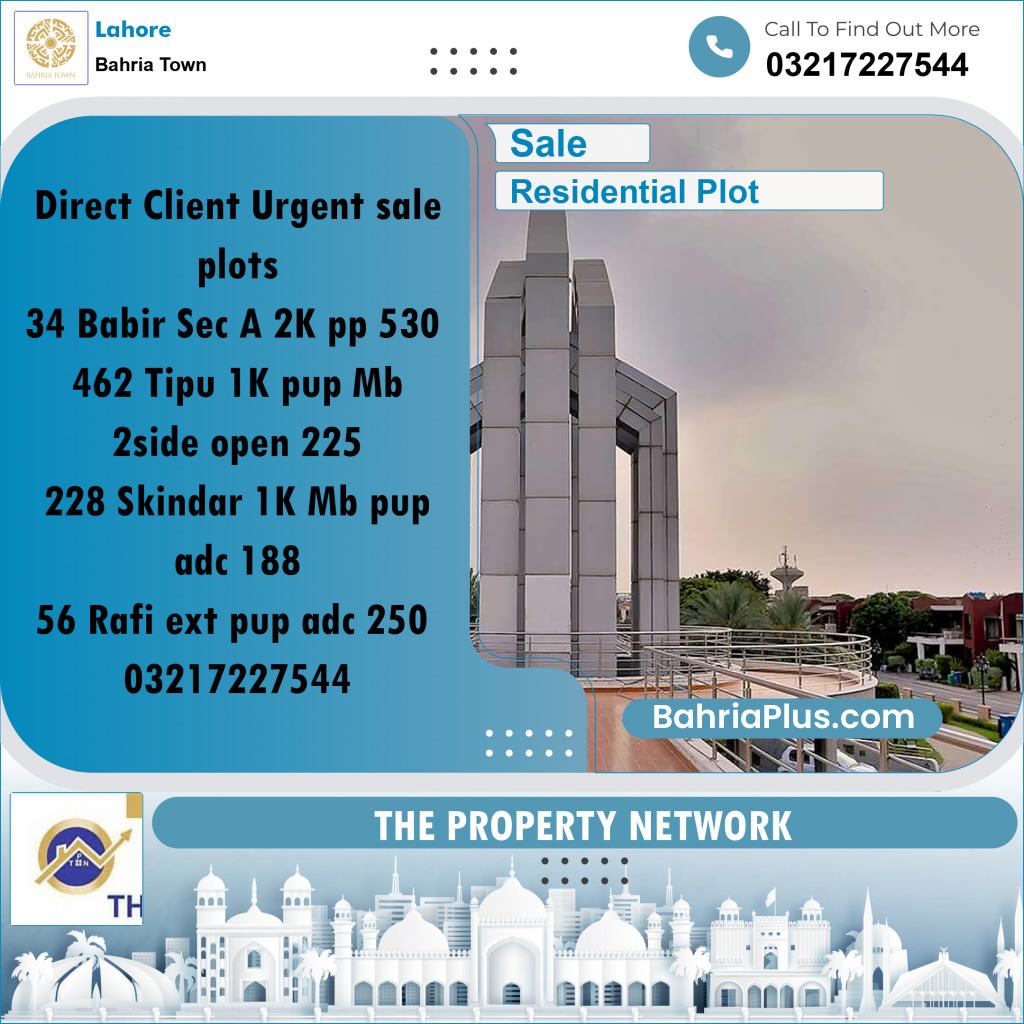 Residential Plot for Sale in Bahria Town, Lahore - (BP-227045)