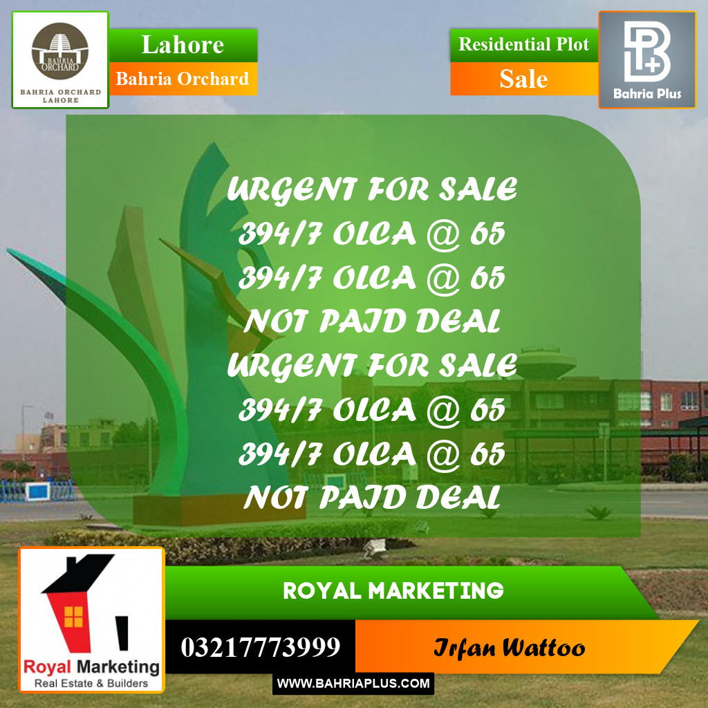 Residential Plot for Sale in Bahria Orchard, Lahore - (BP-227072)