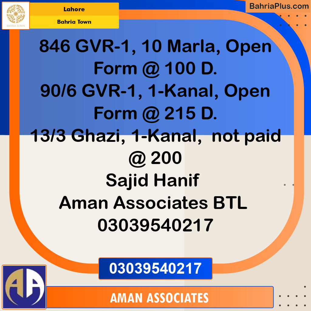 10 Marla Residential Plot for Sale in Bahria Town, Lahore - (BP-227075)