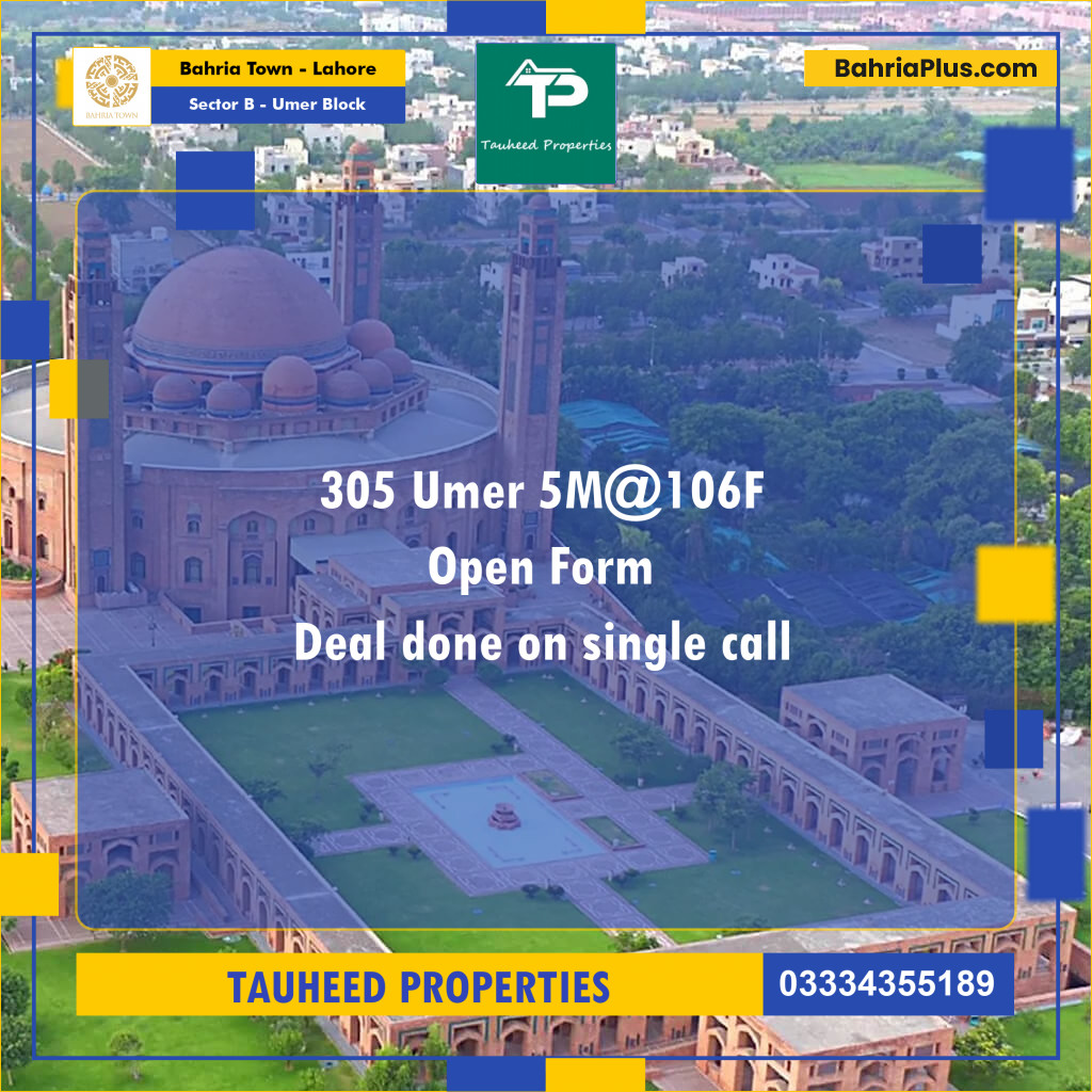 5 Marla Residential Plot for Sale in Sector B - Umer Block - Bahria Town, Lahore - (BP-227080)