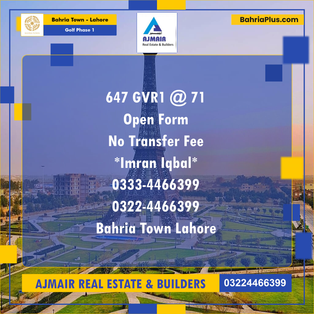 5 Marla Residential Plot for Sale in Golf Phase 1 - Bahria Town, Lahore - (BP-227117)
