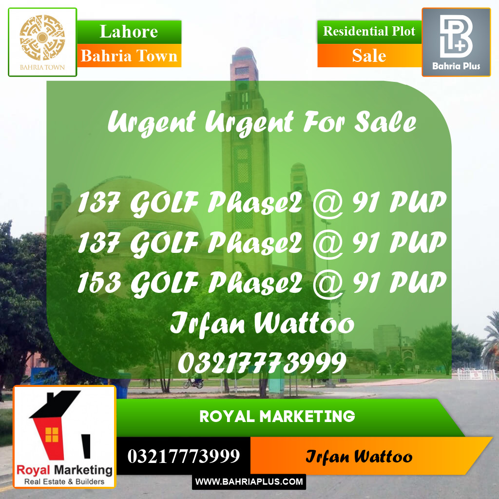 Residential Plot for Sale in Bahria Town, Lahore - (BP-227161)